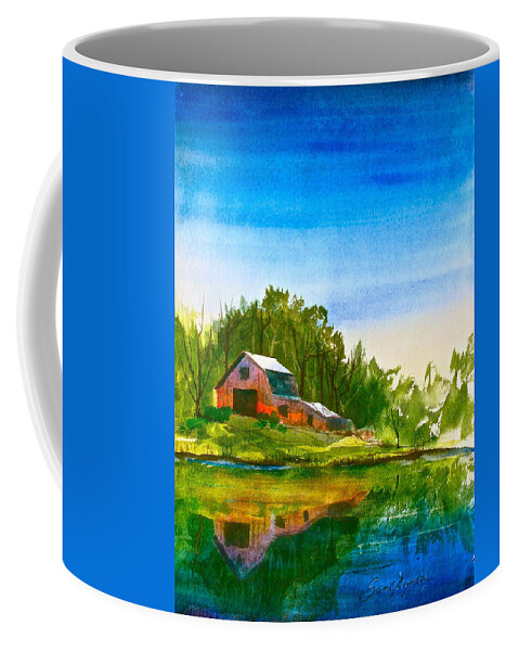 Blue Coffee Mug featuring the painting Blue Sky River by Frank SantAgata
