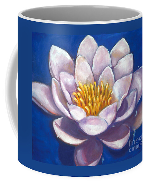 White Coffee Mug featuring the painting Blue Water Lily by Audrey Peaty