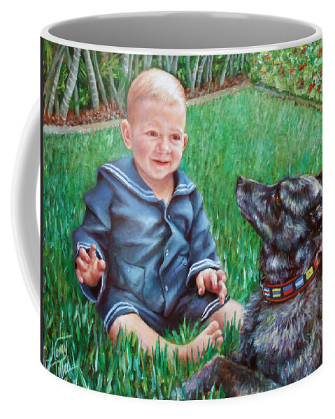  Coffee Mug featuring the painting Bobby and Cinder by Nancy Tilles