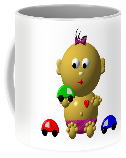 Girls Coffee Mug featuring the digital art Bouncing Baby Girl with 3 Toy Cars by Rose Santuci-Sofranko