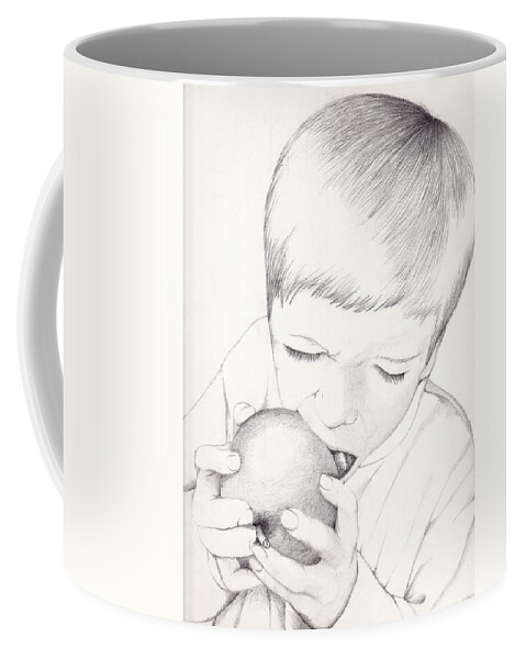 Apple Coffee Mug featuring the photograph Boy with Apple by Kelly Hazel