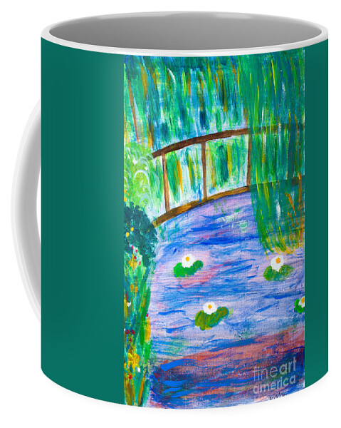 Acrylic Coffee Mug featuring the painting Bridge of lily pond by Simon Bratt