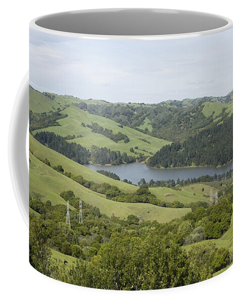 00465770 Coffee Mug featuring the photograph Briones Reservoir And Powerlines by Sebastian Kennerknecht