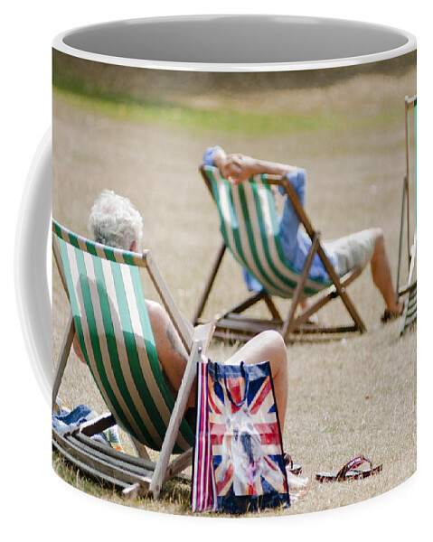 Britain Coffee Mug featuring the photograph British Deck chairs by Andrew Michael