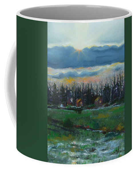 Sun Coffee Mug featuring the painting Cabanes dans les Bois by Marie-Claire Dole