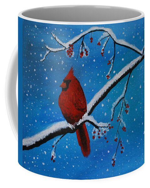 Cardinal Coffee Mug featuring the painting Cardinal Christmas by Leslie Allen