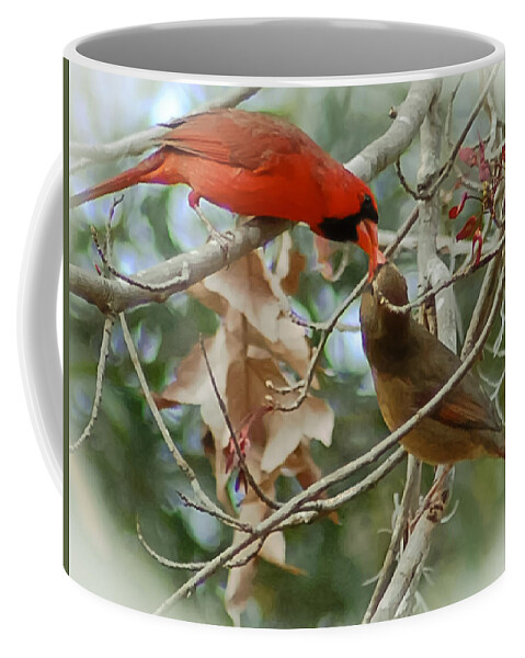 Cardinals Coffee Mug featuring the photograph Cardinal Kisses by DigiArt Diaries by Vicky B Fuller