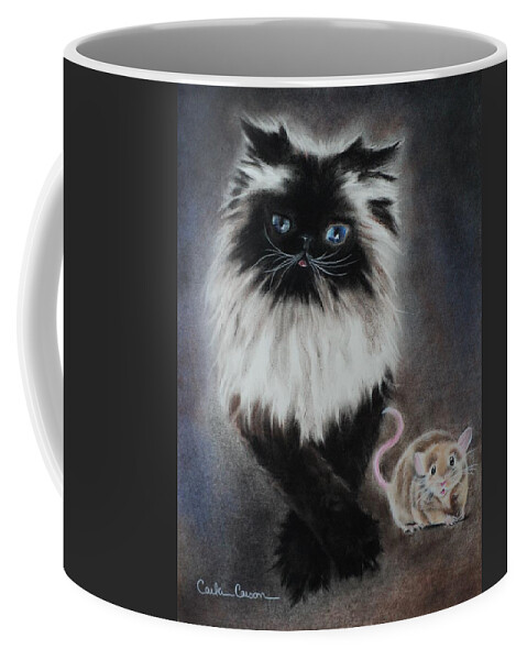 Cat Coffee Mug featuring the drawing Cat n Mouse Say CHEEEEEEESE by Carla Carson