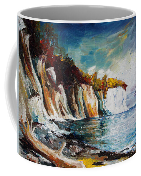 Island Ruegen Coffee Mug featuring the painting Chalk Cliffs On The Island Ruegen In Fall by Barbara Pommerenke