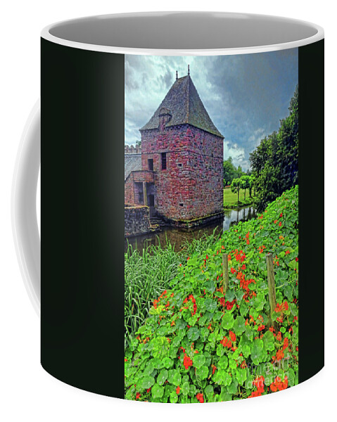 Chateau Coffee Mug featuring the photograph Chateau Tower and Nasturtiums by Dave Mills