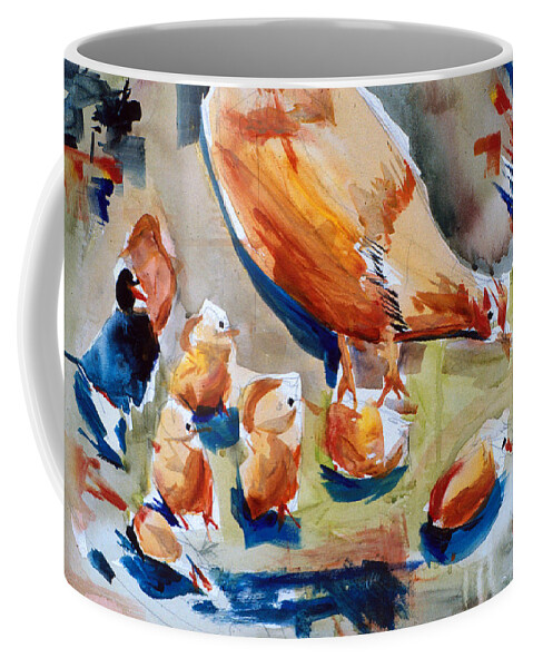 Chickens Coffee Mug featuring the painting Chickens Eating by John Gholson