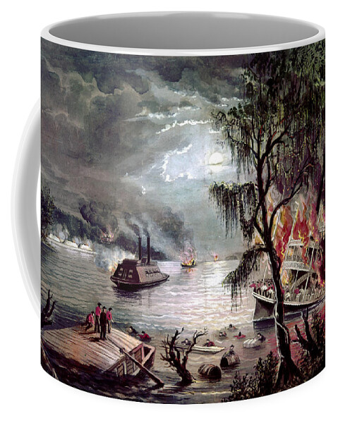 1862 Coffee Mug featuring the photograph Civil War: Naval Battle by Granger