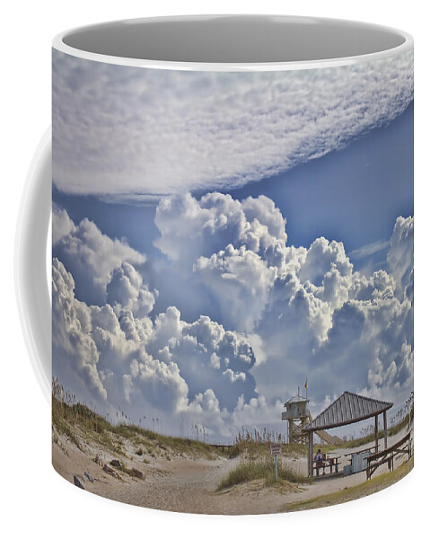 Beach Coffee Mug featuring the photograph Cloud Merge by Deborah Benoit