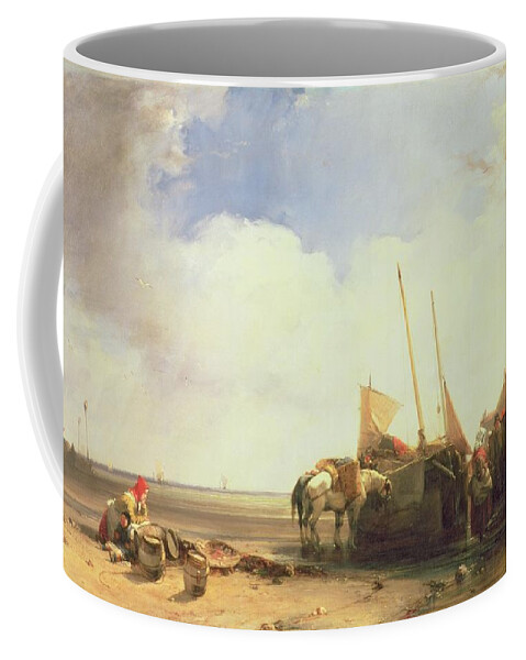 Beach Coffee Mug featuring the painting Coastal Scene in Picardy by Richard Parkes Bonington