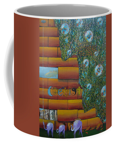 Coexist Coffee Mug featuring the painting Coexist by Mindy Huntress
