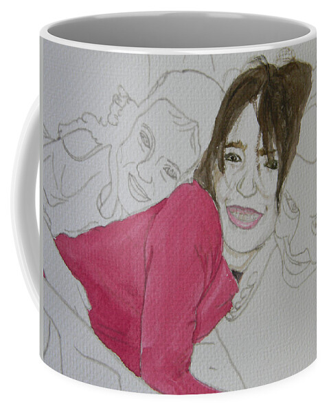 Girls Coffee Mug featuring the painting Cousins Portrait 2 of 3 by Marwan George Khoury
