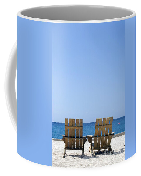 Travelpixpro Cozumel Coffee Mug featuring the photograph Cozumel Mexico Beach Chairs and Blue Skies by Shawn O'Brien