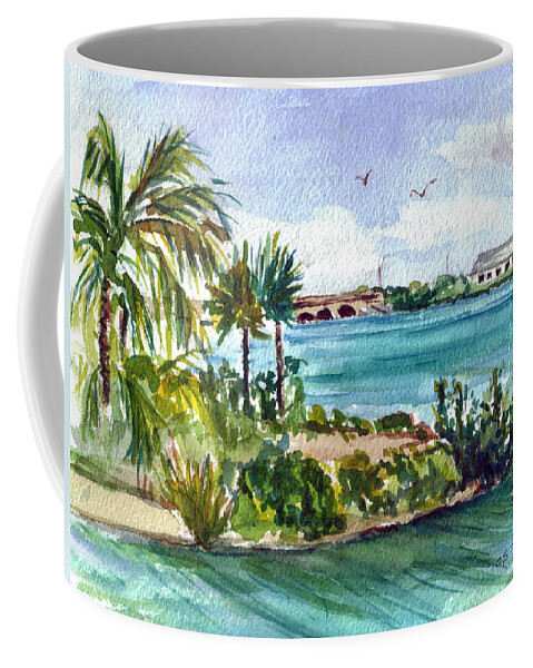 Cudjoe Key Bridge Coffee Mug featuring the painting Cudjoe Key Bridge by Clara Sue Beym