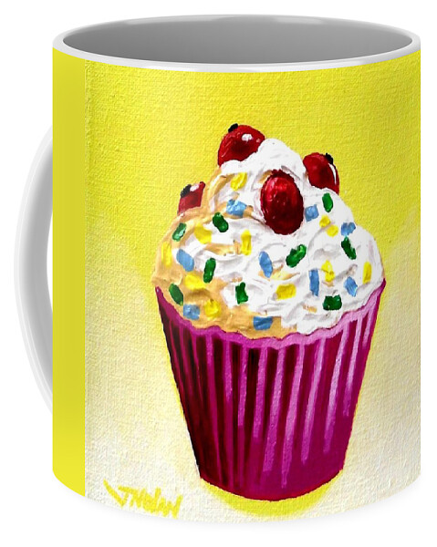 Cupcake Coffee Mug featuring the painting Cupcake With Cherries by John Nolan