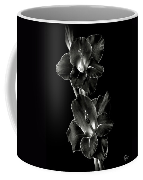 Flower Coffee Mug featuring the photograph Dark Gladiolas in Black and White by Endre Balogh