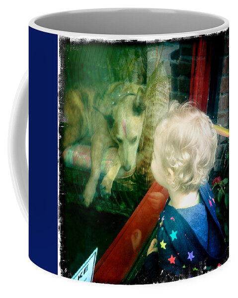 Dog Coffee Mug featuring the photograph Dog in Window by Suzanne Lorenz