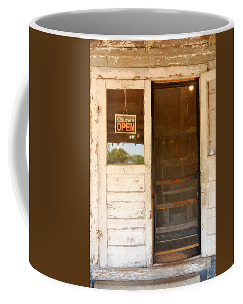 Texas Country Store Coffee Mug featuring the photograph Door to a Country Store by Connie Fox