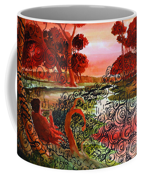 Boy With Flute In Dusk Coffee Mug featuring the painting Dusk by Ayan Ghoshal
