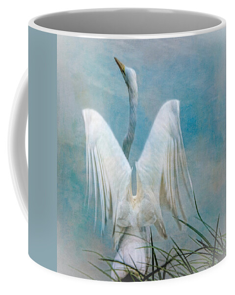Egret Coffee Mug featuring the photograph Egret Preparing to Launch by Chris Lord