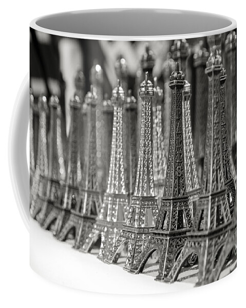 Black White Coffee Mug featuring the photograph Eiffel tower miniature by Olivier Steiner