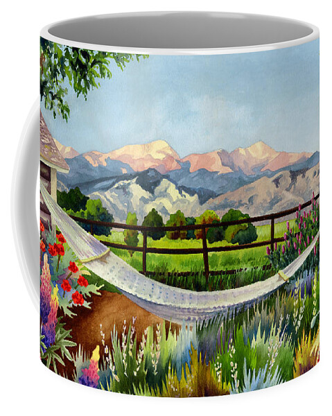 Rocky Mountain Painting Coffee Mug featuring the painting Evening in Paradise by Anne Gifford