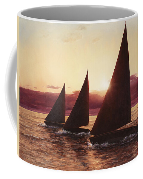 Sunset Prints Coffee Mug featuring the painting Evening Sails by Diane Romanello