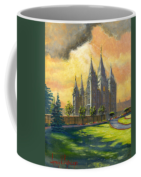 Salt Lake Temple Coffee Mug featuring the painting Evening Splendor by Jeff Brimley