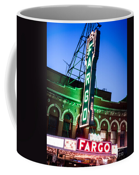 America Coffee Mug featuring the photograph Fargo ND Theatre Marquee at Night Photo by Paul Velgos