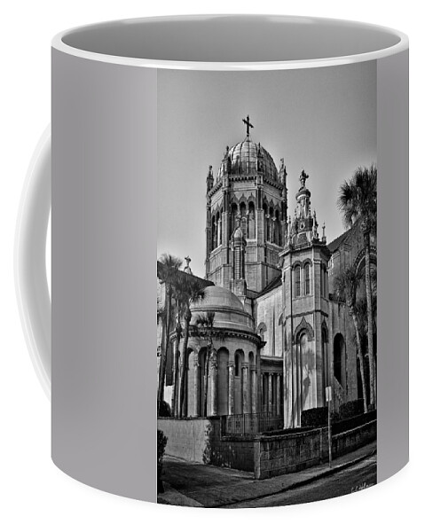 Flagler Coffee Mug featuring the photograph Flagler Memorial Presbyterian Church 3 - BW by Christopher Holmes