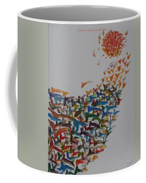 Birds Aiming At The Sun Coffee Mug featuring the painting Fleet of birds by Sonali Gangane