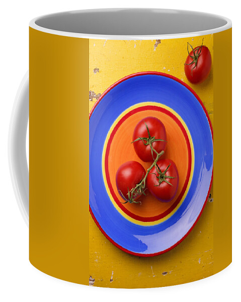 Four Tomatoes Coffee Mug featuring the photograph Four tomatoes by Garry Gay