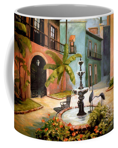 French Quarter Coffee Mug featuring the painting French Quarter Fountain by Gretchen Allen