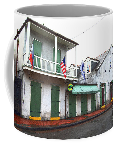 Travelpixpro New Orleans Coffee Mug featuring the photograph French Quarter Tavern Architecture New Orleans Film Grain Digital Art by Shawn O'Brien
