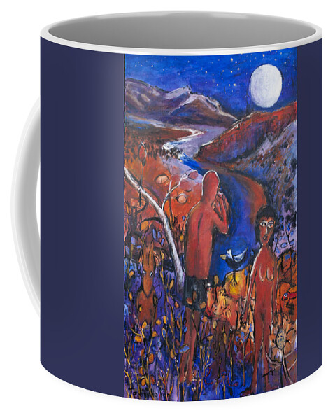 Aboriginal Coffee Mug featuring the painting Full moon rising over El Questro by Jeremy Holton