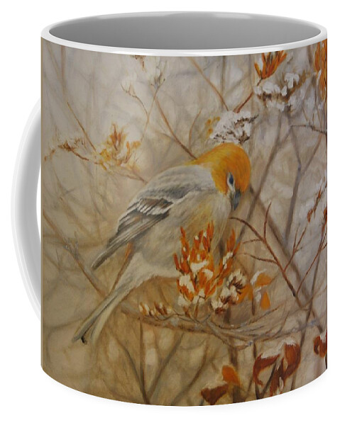 Pine Grosbeak Coffee Mug featuring the painting Generous Provision by Tammy Taylor