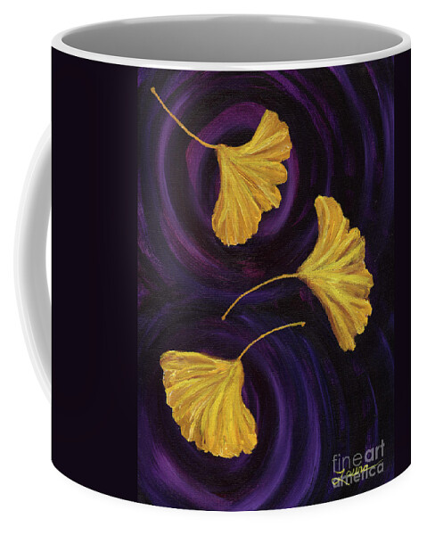 Japanese Coffee Mug featuring the painting Ginkgo Leaves in Swirling Water by Laura Iverson