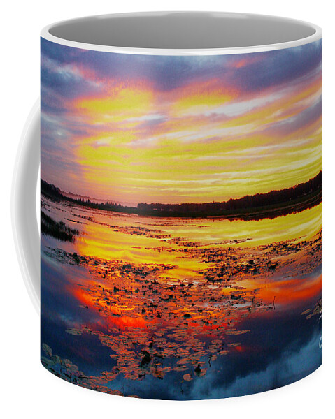 Sunrise Coffee Mug featuring the photograph Glowing skies over Crews Lake by Barbara Bowen