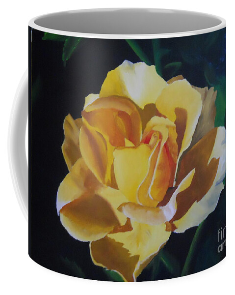 Goldne Showers Rose Coffee Mug featuring the painting Golden Showers Rose by Yenni Harrison