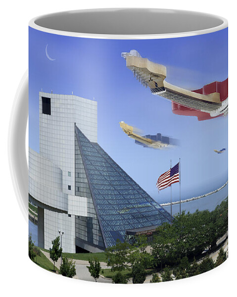 Flying Guitars Coffee Mug featuring the photograph Guitar Wars At The Rock Hall by Mike McGlothlen