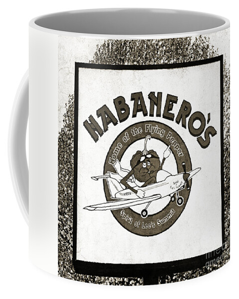 Advertisement Coffee Mug featuring the photograph Habaneros Home Of The Flying Pepper Sign 2 by Andee Design