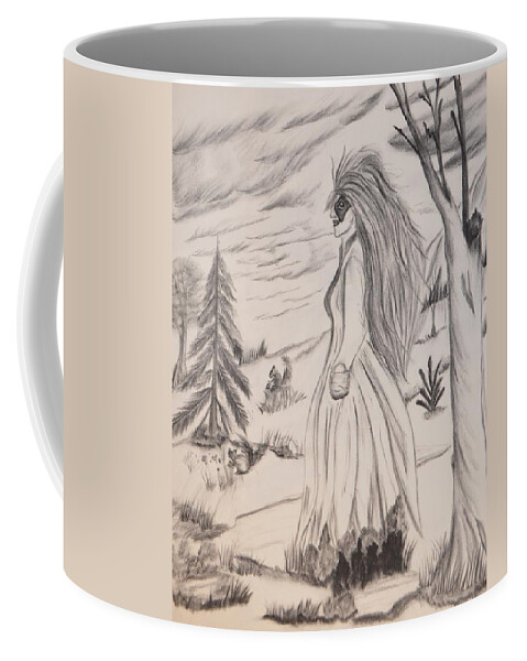 Halloween Coffee Mug featuring the drawing Halloween Witch Walk by Maria Urso