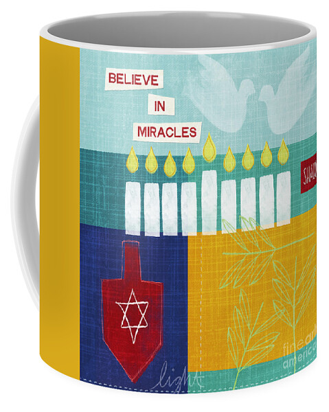 Hanukkah Coffee Mug featuring the painting Hanukkah Miracles by Linda Woods