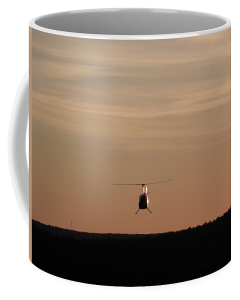 Helicopter Coffee Mug featuring the photograph Helicopter Flyover At Sunset by Kim Galluzzo Wozniak