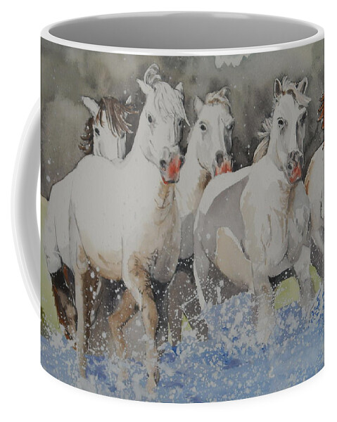 Horses Coffee Mug featuring the painting Horses thru water by Teresa Smith