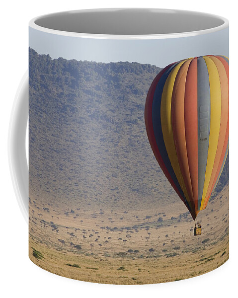 00761913 Coffee Mug featuring the photograph Hot Air Balloon Over Savanna Masai Mara by Suzi Eszterhas